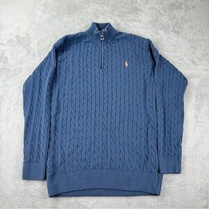Polo Ralph Lauren Men's Size XL Chunky Cable Knit 1/4 Zip Jacket Color Blue